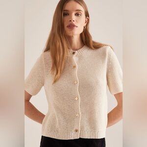 NWOT Anthropologie Maeve Short-Sleeve Button-Front Cardigan Ivory White